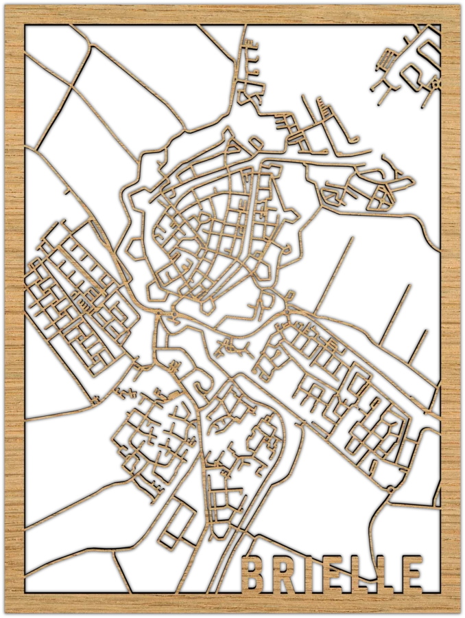 Eiken stadskaart van Brielle, City Shapes wanddecoratie