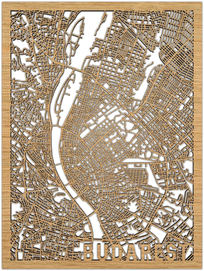 Eiken stadskaart van Budapest, City Shapes wanddecoratie