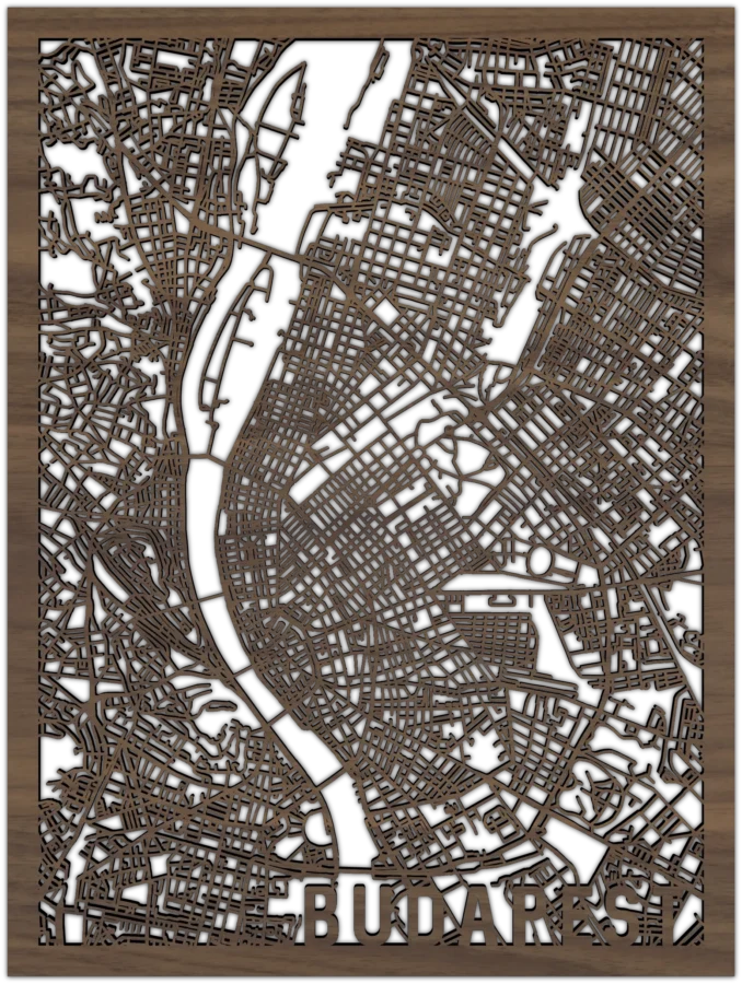 Noten stadskaart van Budapest, City Shapes wanddecoratie