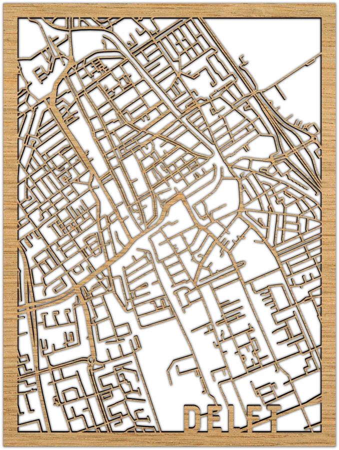 Eiken stadskaart van Delft, City Shapes wanddecoratie