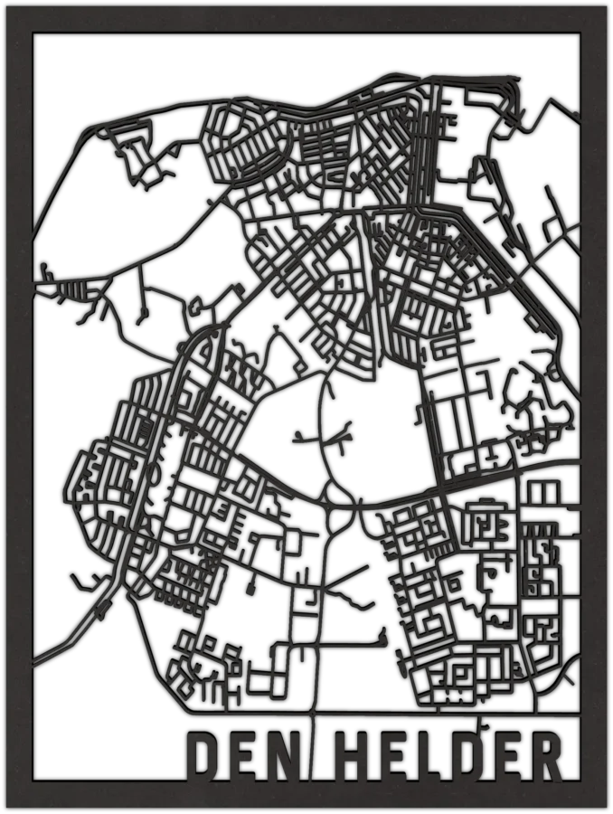 Zwart-MDF stadskaart van Den Helder, City Shapes wanddecoratie