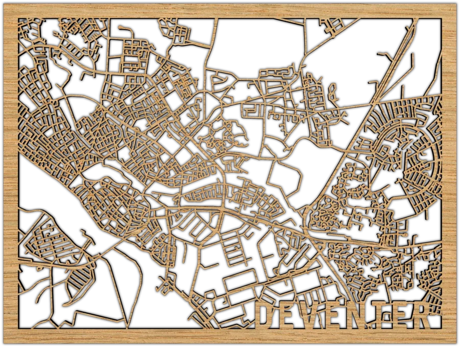 Eiken stadskaart van Deventer, City Shapes wanddecoratie