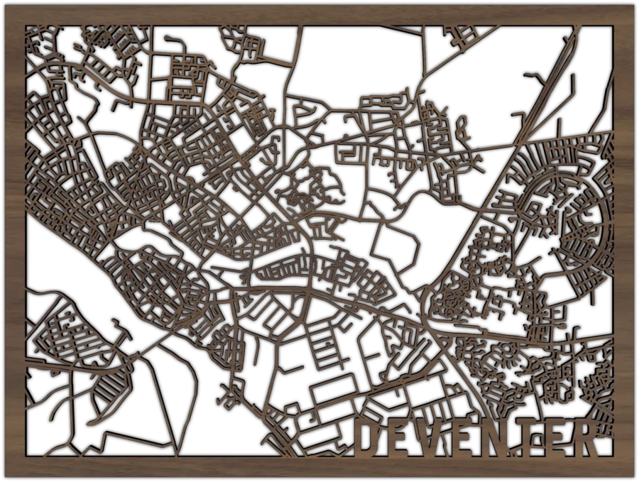 Noten stadskaart van Deventer, City Shapes wanddecoratie