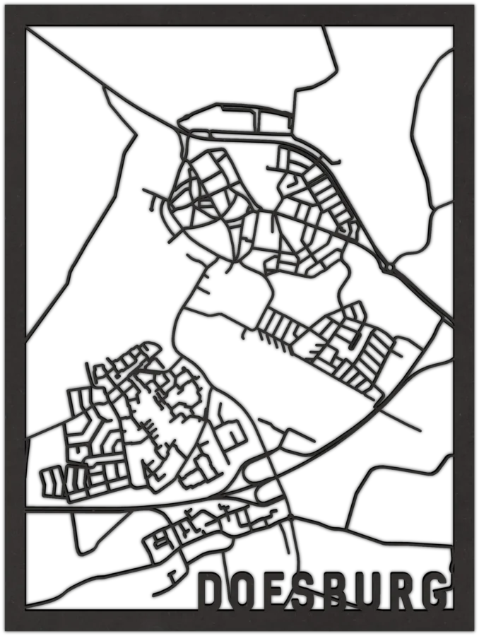 Zwart-MDF stadskaart van Doesburg, City Shapes wanddecoratie