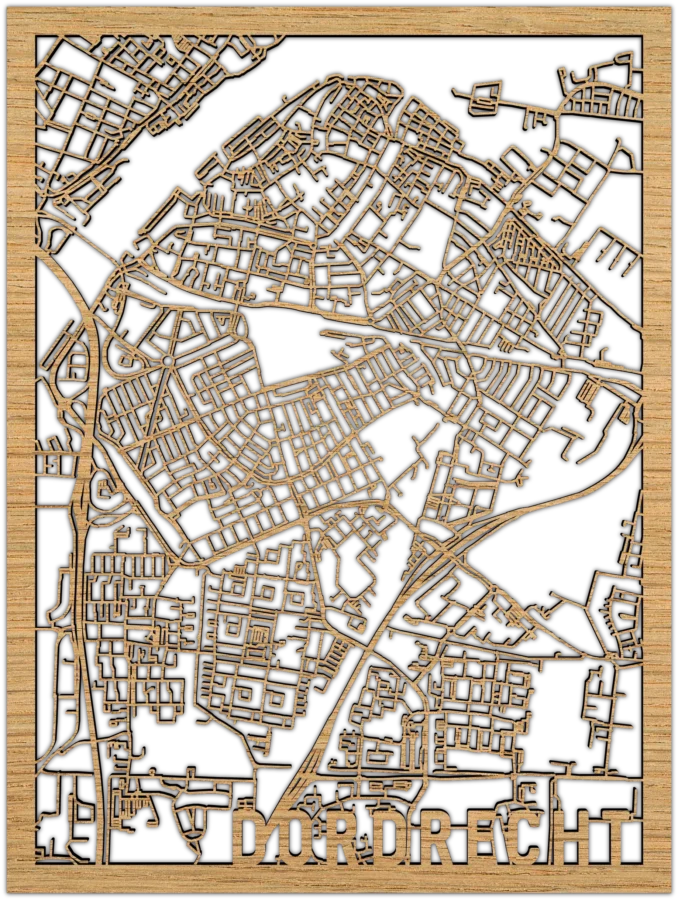 Eiken stadskaart van Dordrecht, City Shapes wanddecoratie