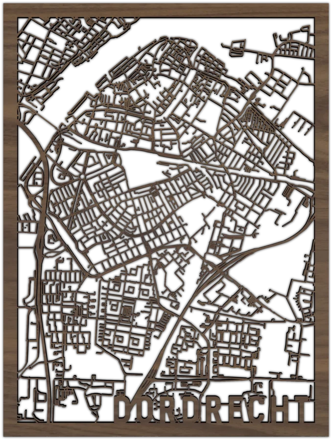 Noten stadskaart van Dordrecht, City Shapes wanddecoratie