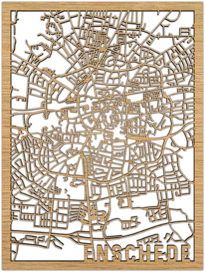 Eiken stadskaart van Enschede, City Shapes wanddecoratie