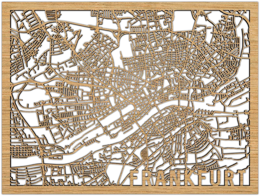 Eiken stadskaart van Frankfurt, City Shapes wanddecoratie