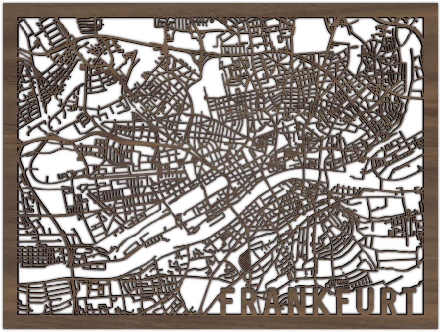 Noten stadskaart van Frankfurt, City Shapes wanddecoratie