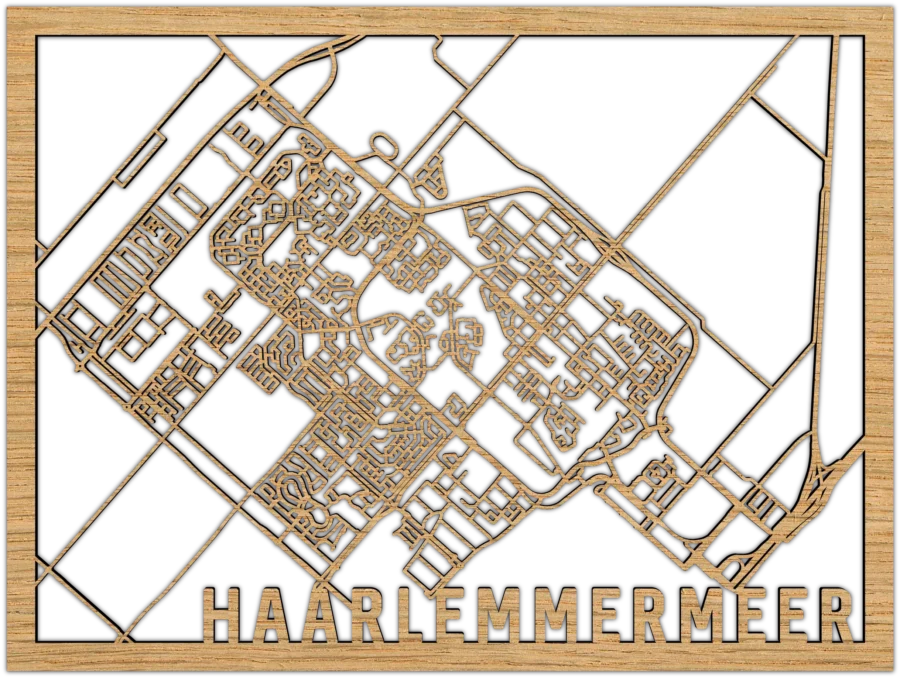 Eiken stadskaart van Haarlemmermeer, City Shapes wanddecoratie