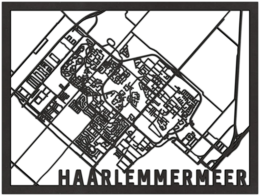 Zwart-MDF stadskaart van Haarlemmermeer, City Shapes wanddecoratie