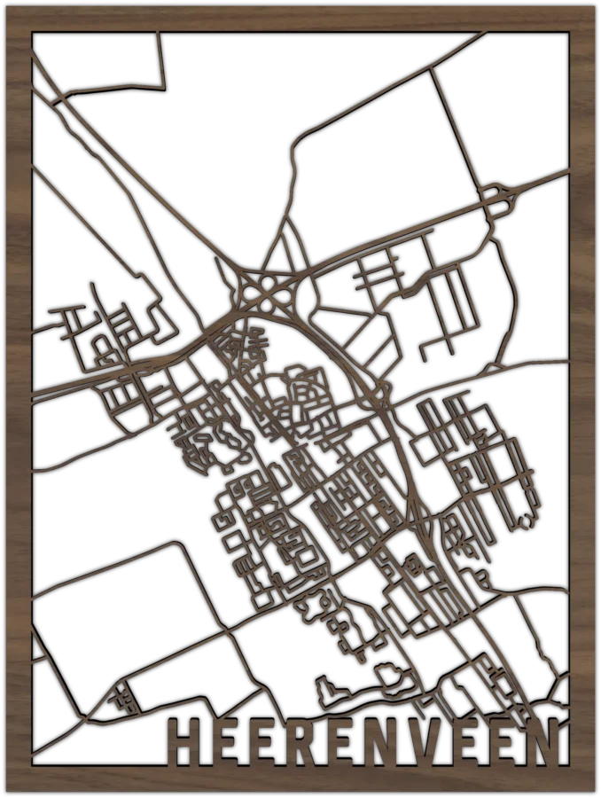 Noten stadskaart van Heerenveen, City Shapes wanddecoratie