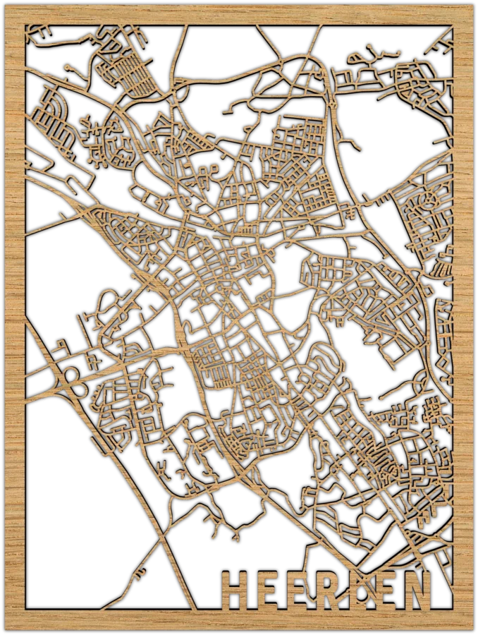 Eiken stadskaart van Heerlen, City Shapes wanddecoratie