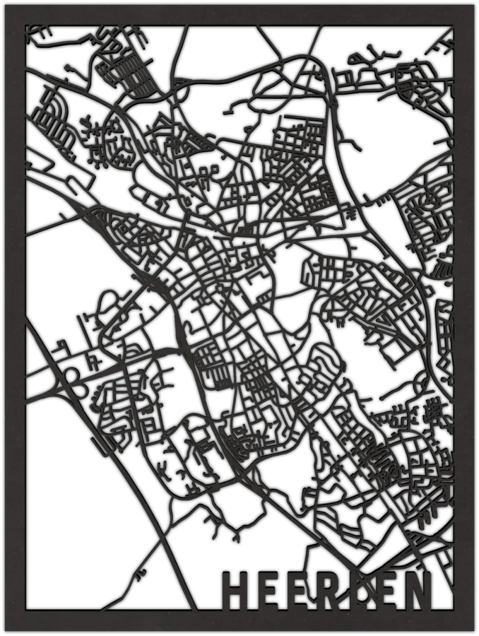 Zwart-MDF stadskaart van Heerlen, City Shapes wanddecoratie