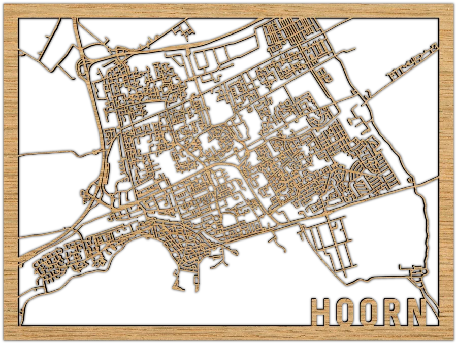 Eiken stadskaart van Hoorn, City Shapes wanddecoratie