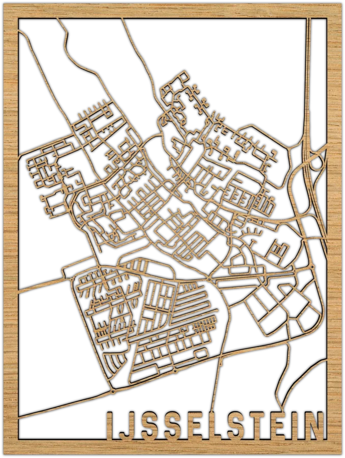 Eiken stadskaart van IJsselstein, City Shapes wanddecoratie