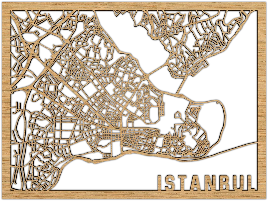 Eiken stadskaart van Istanbul, City Shapes wanddecoratie