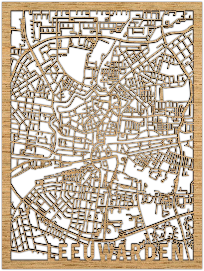 Eiken stadskaart van Leeuwarden, City Shapes wanddecoratie