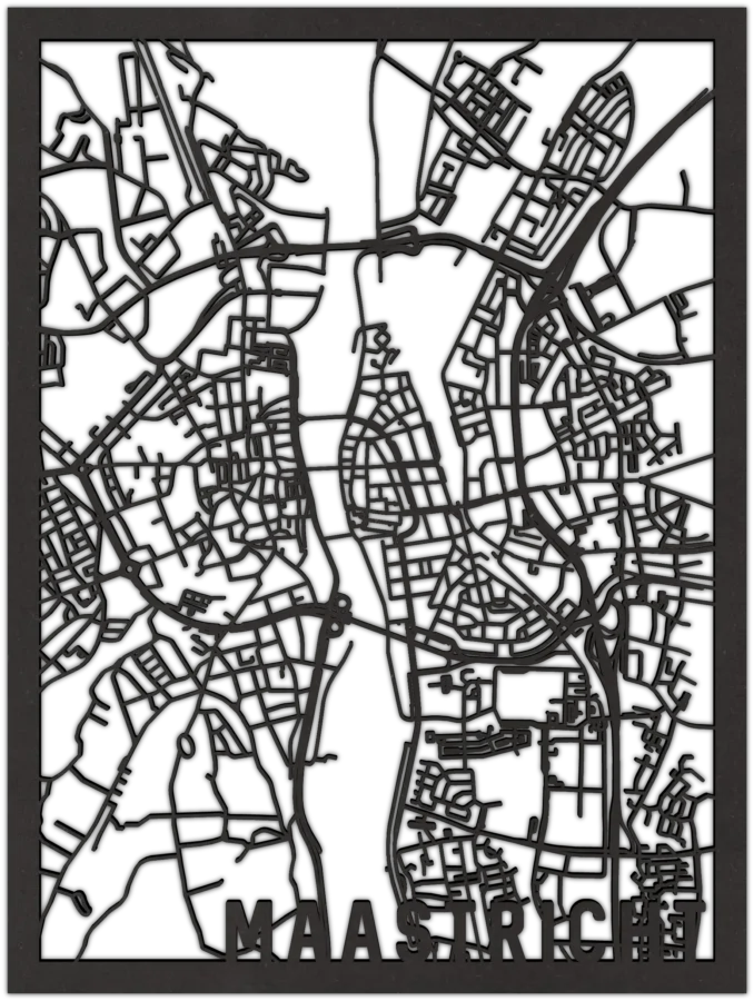 Zwart-MDF stadskaart van Maastricht, City Shapes wanddecoratie