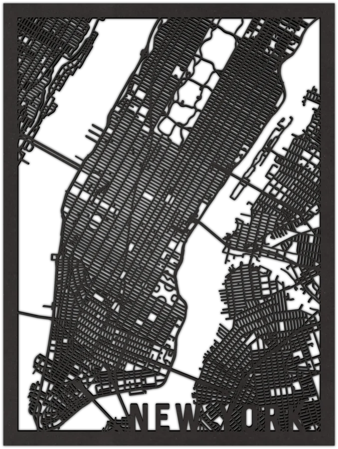 Zwart-MDF stadskaart van New York, City Shapes wanddecoratie