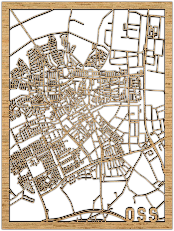 Eiken stadskaart van Oss, City Shapes wanddecoratie