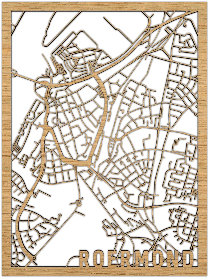 Eiken stadskaart van Roermond, City Shapes wanddecoratie