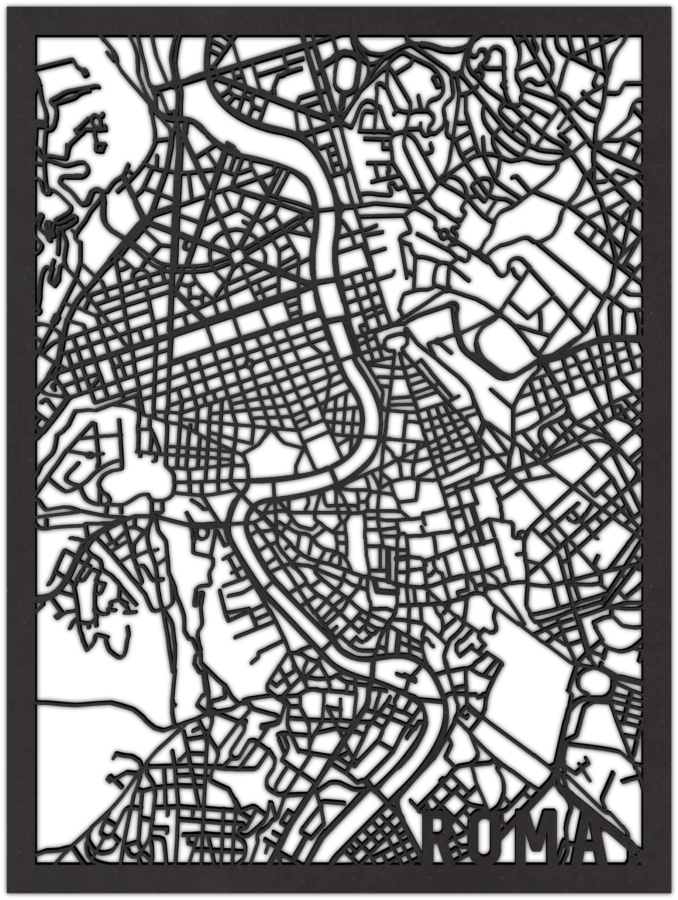 Zwart-MDF stadskaart van Roma, City Shapes wanddecoratie