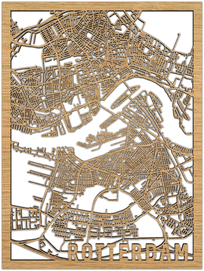 Eiken stadskaart van Rotterdam, City Shapes wanddecoratie