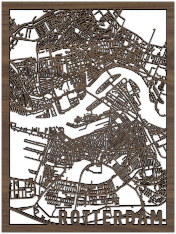 Noten stadskaart van Rotterdam, City Shapes wanddecoratie