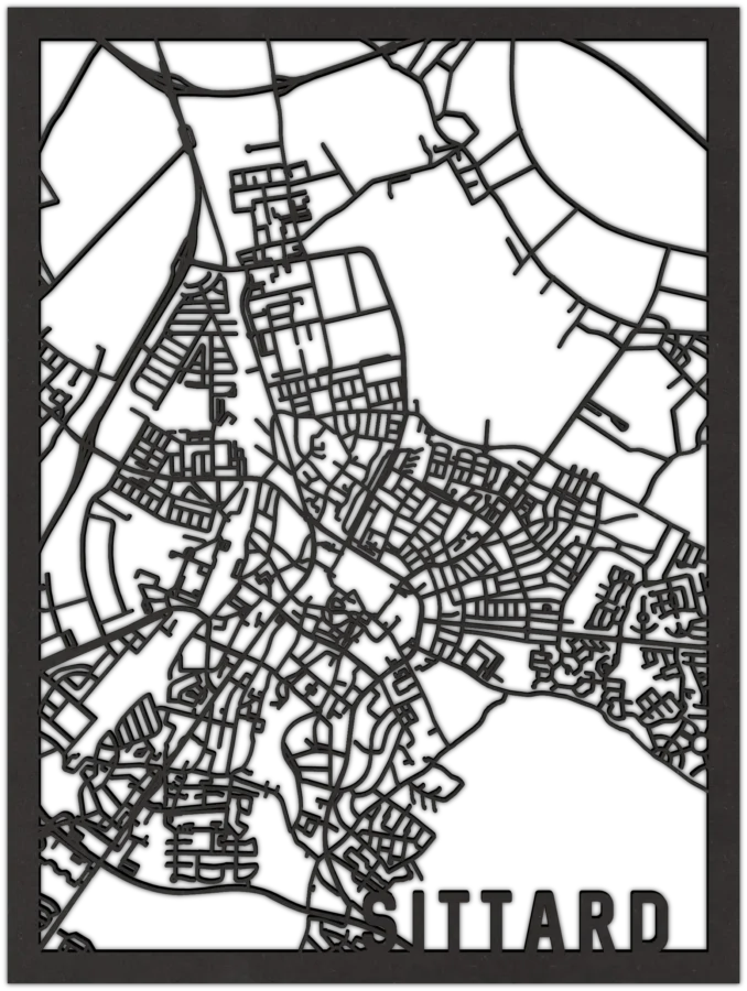 Zwart-MDF stadskaart van Sittard, City Shapes wanddecoratie