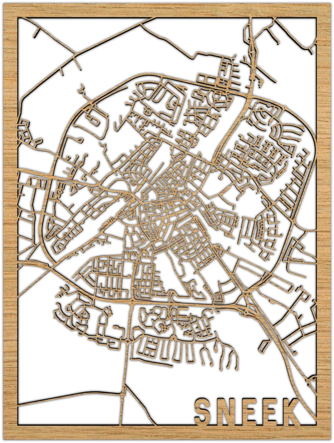 Eiken stadskaart van Sneek, City Shapes wanddecoratie