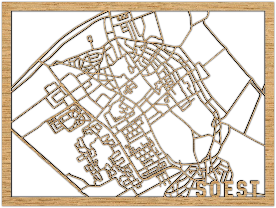 Eiken stadskaart van Soest, City Shapes wanddecoratie