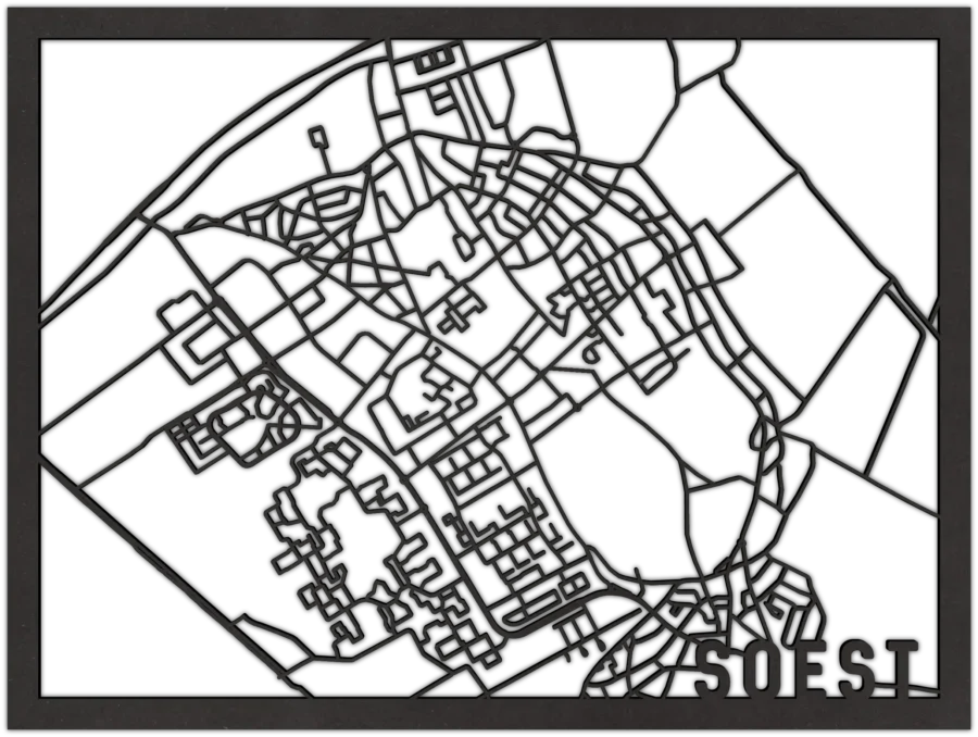 Zwart-MDF stadskaart van Soest, City Shapes wanddecoratie