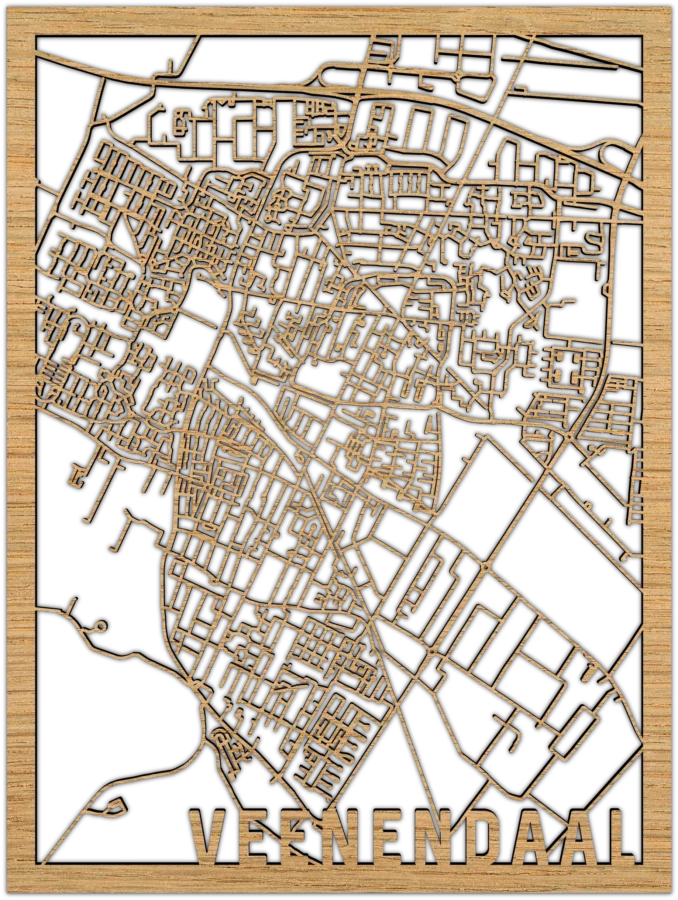 Eiken stadskaart van Veenendaal, City Shapes wanddecoratie