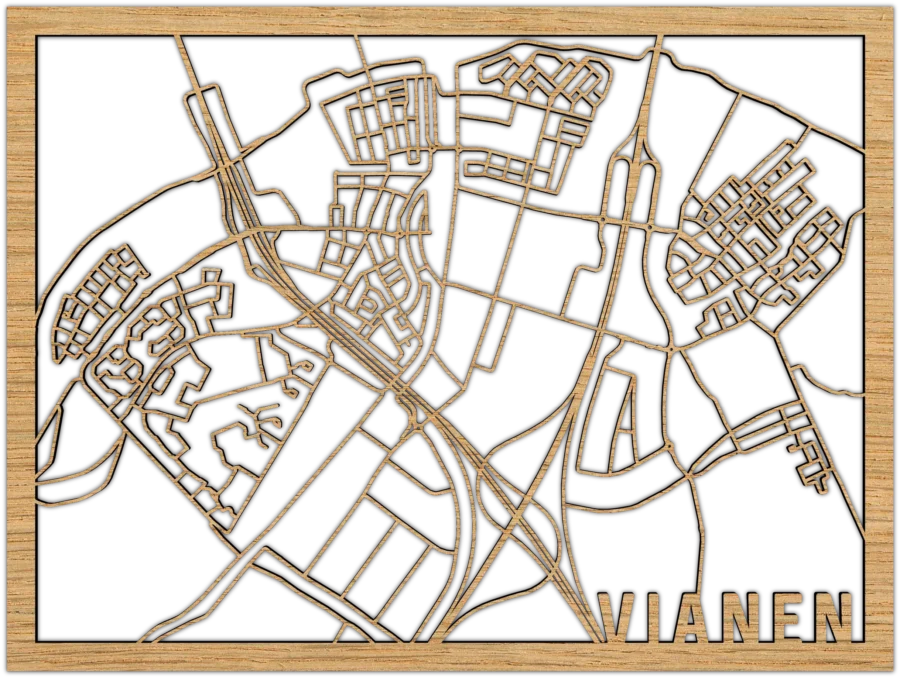 Eiken stadskaart van Vianen, City Shapes wanddecoratie