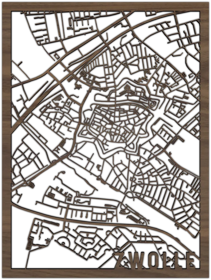 Noten stadskaart van Zwolle, City Shapes wanddecoratie