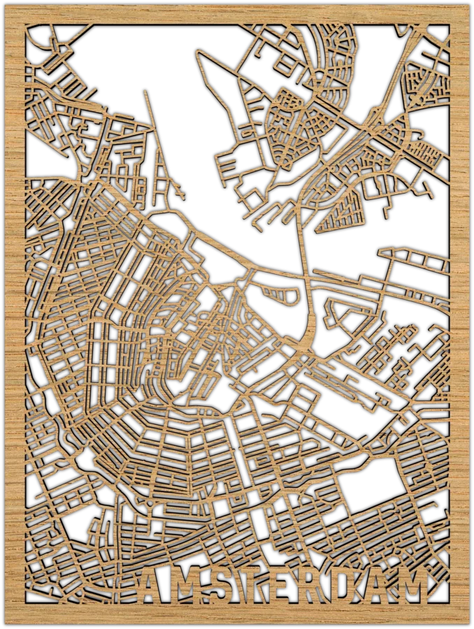 Eiken stadskaart van amsterdam, City Shapes wanddecoratie