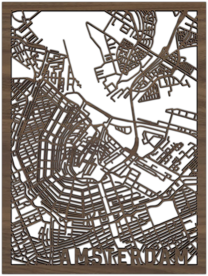 Noten stadskaart van amsterdam, City Shapes wanddecoratie