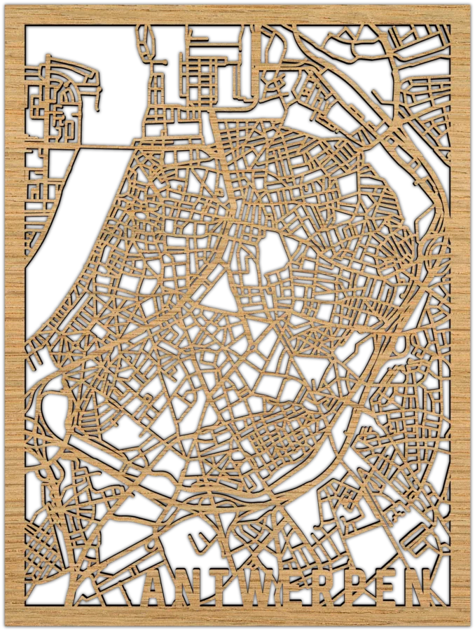 Eiken stadskaart van antwerpen, City Shapes wanddecoratie