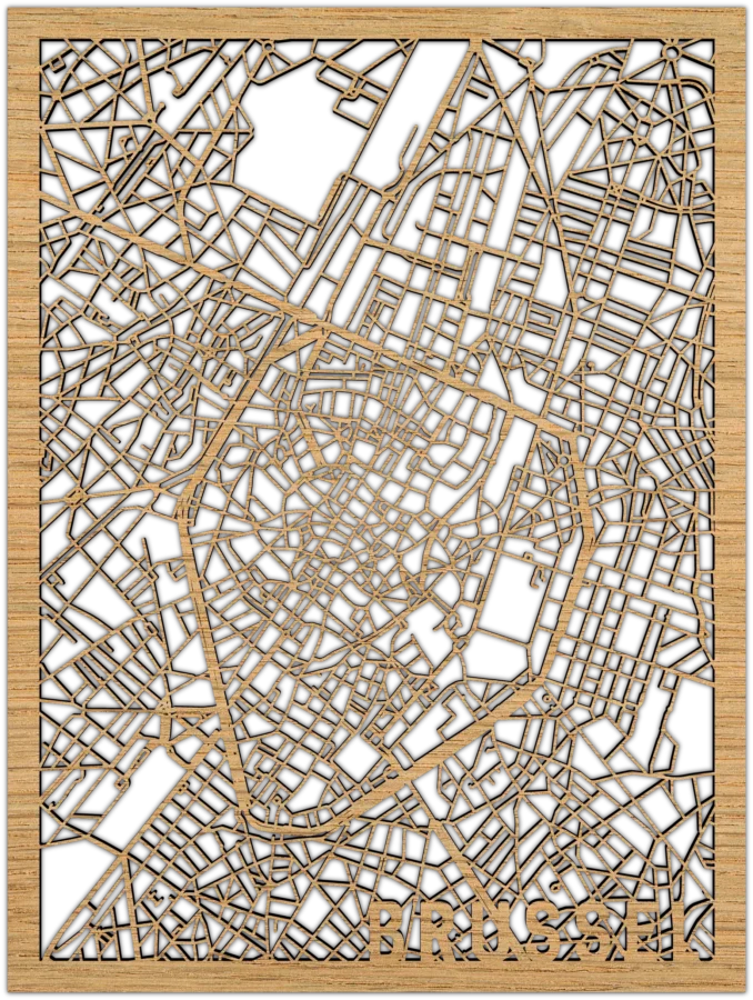 Eiken stadskaart van brussel, City Shapes wanddecoratie