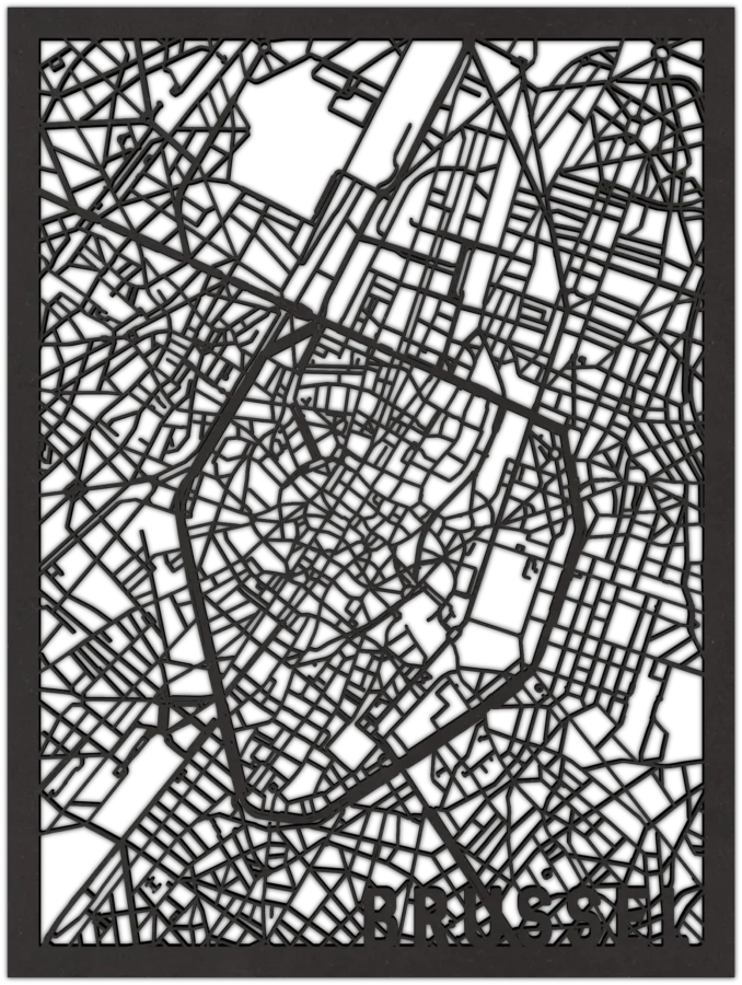 Zwart-MDF stadskaart van brussel, City Shapes wanddecoratie