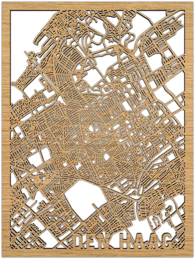 Eiken stadskaart van den haag, City Shapes wanddecoratie