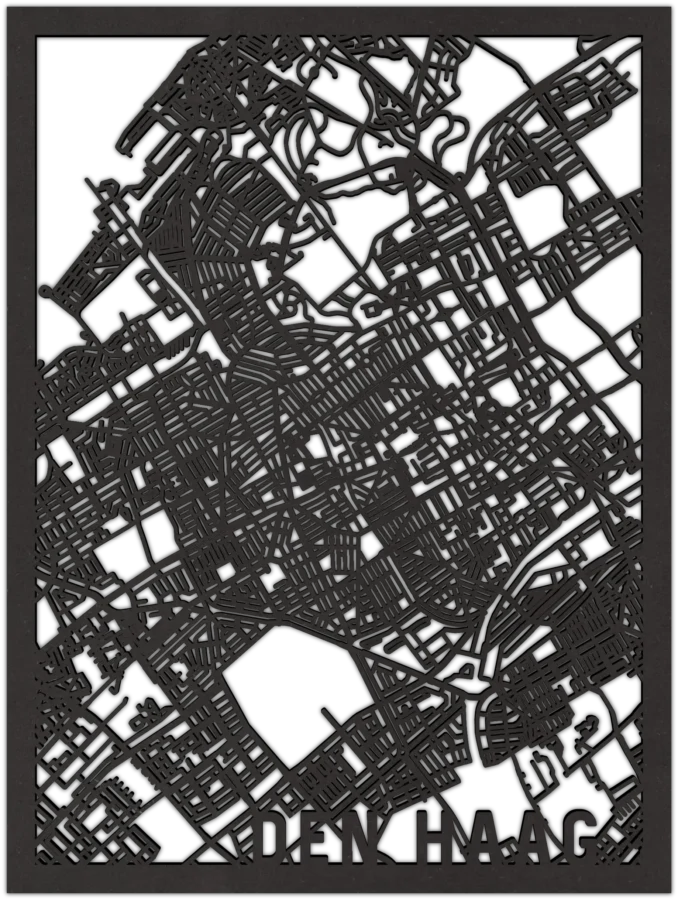 Zwart-MDF stadskaart van den haag, City Shapes wanddecoratie