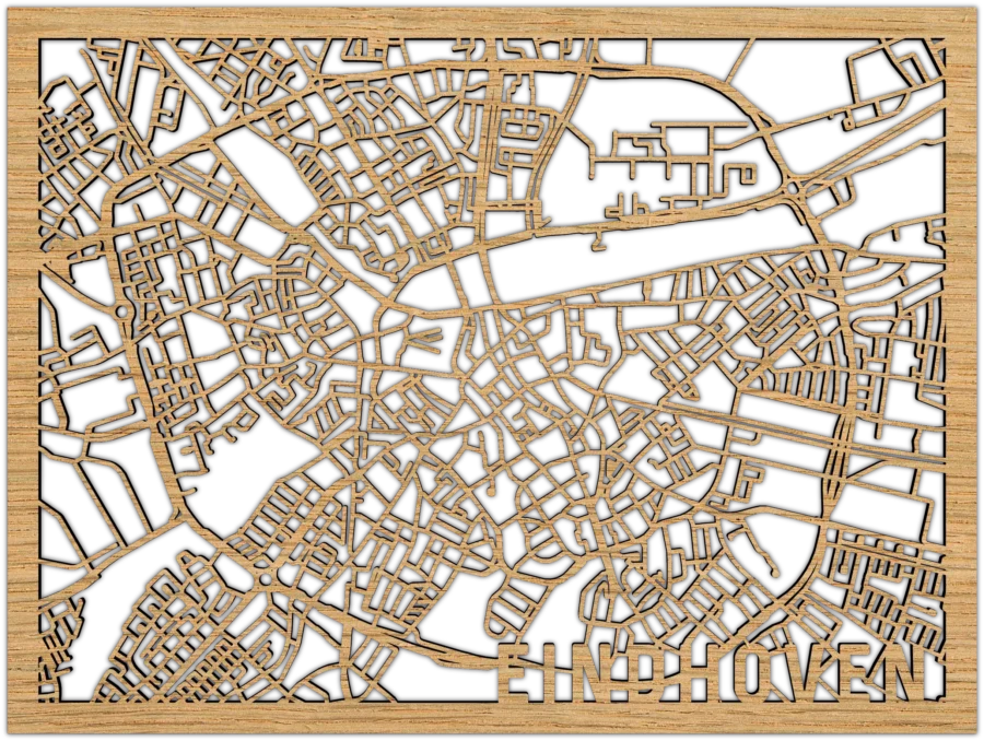 Eiken stadskaart van eindhoven, City Shapes wanddecoratie