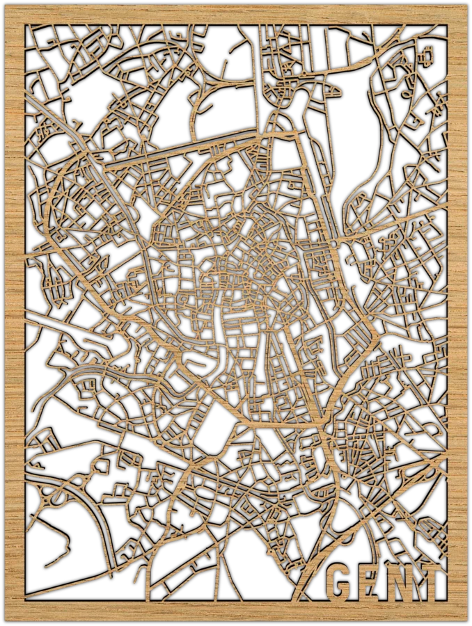 Eiken stadskaart van gent, City Shapes wanddecoratie