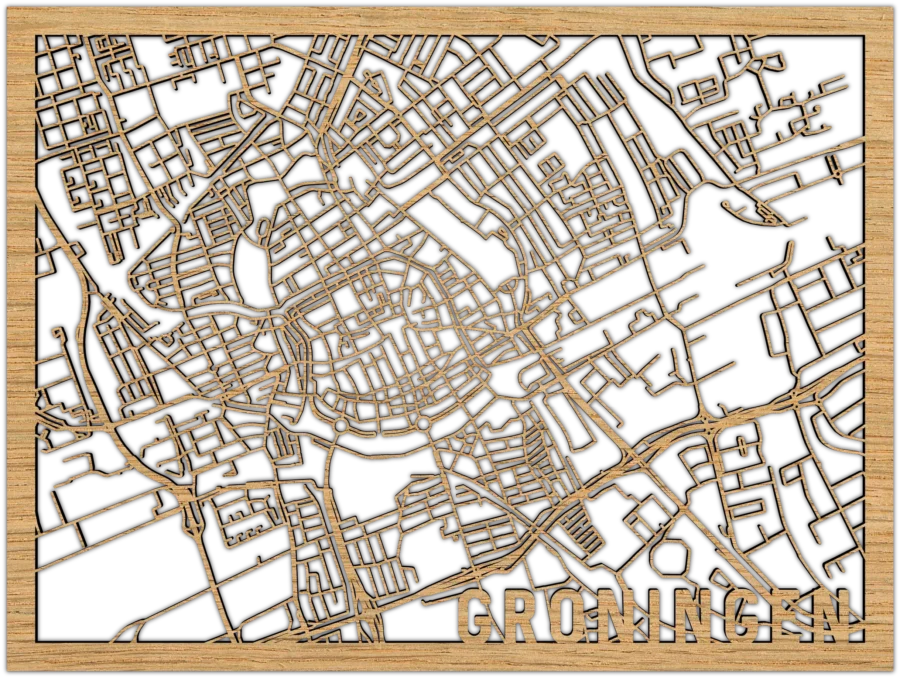 Eiken stadskaart van groningen, City Shapes wanddecoratie