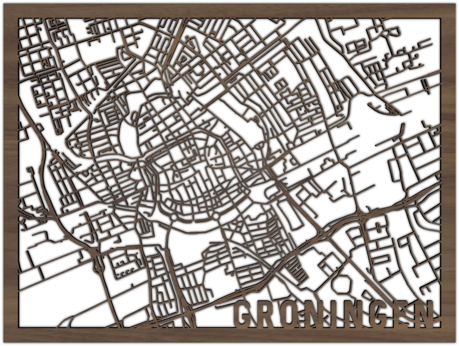 Noten stadskaart van groningen, City Shapes wanddecoratie