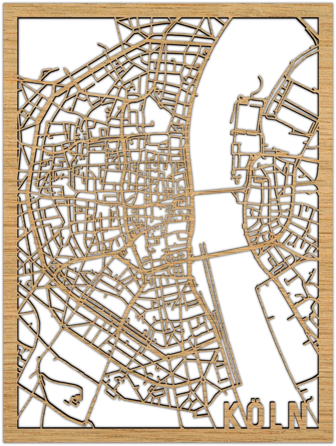 Eiken stadskaart van koln, City Shapes wanddecoratie