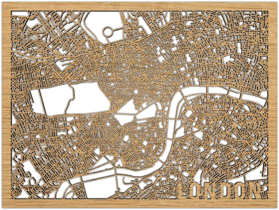 Eiken stadskaart van london, City Shapes wanddecoratie