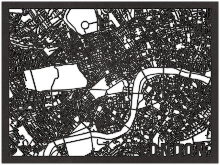 Zwart-MDF stadskaart van london, City Shapes wanddecoratie